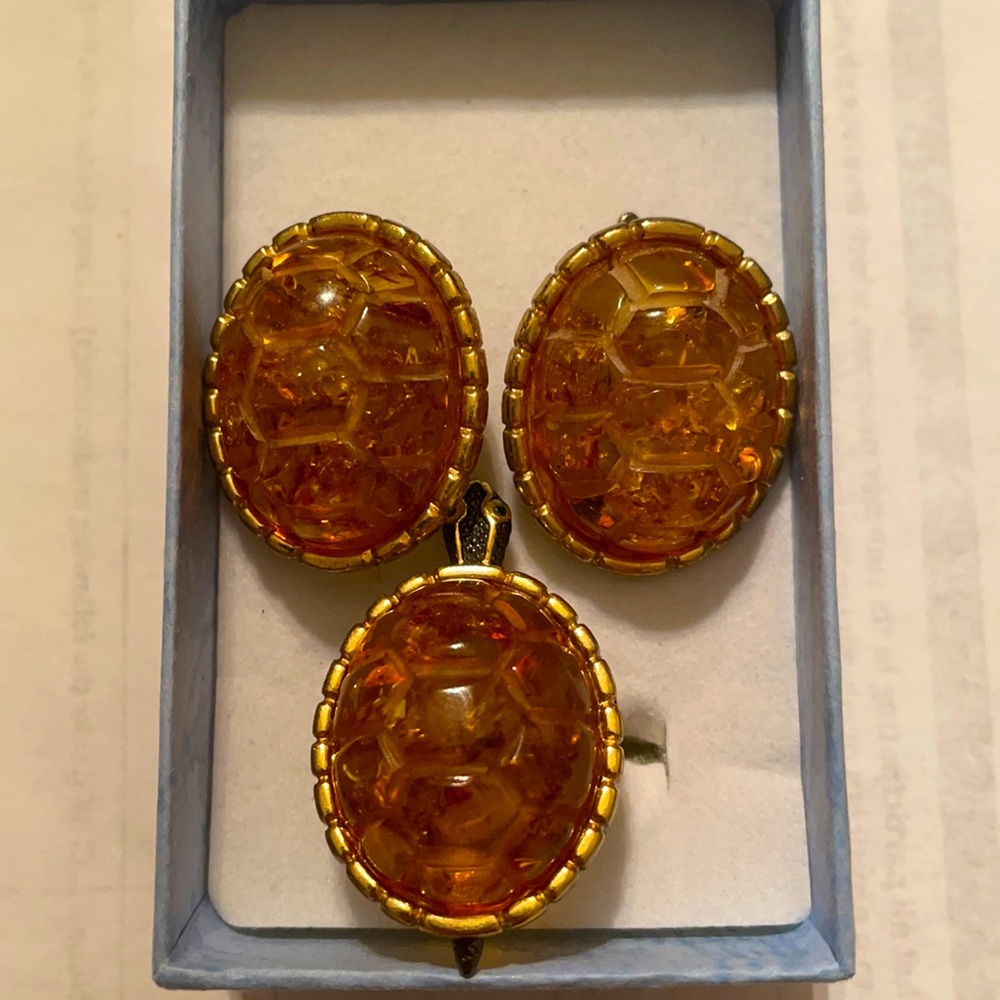 Baltic Amber Turtle Ring and Earrings set .